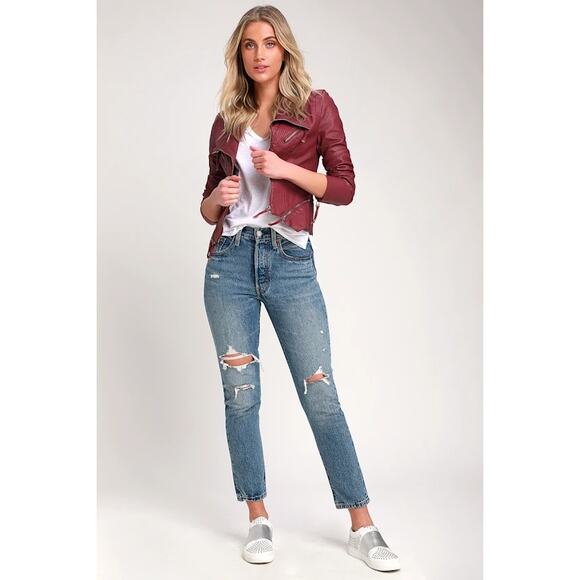 Lulus Jackets & Blazers - NWT Up on a Tuesday Burgundy Vegan Leather Jacket Size M
